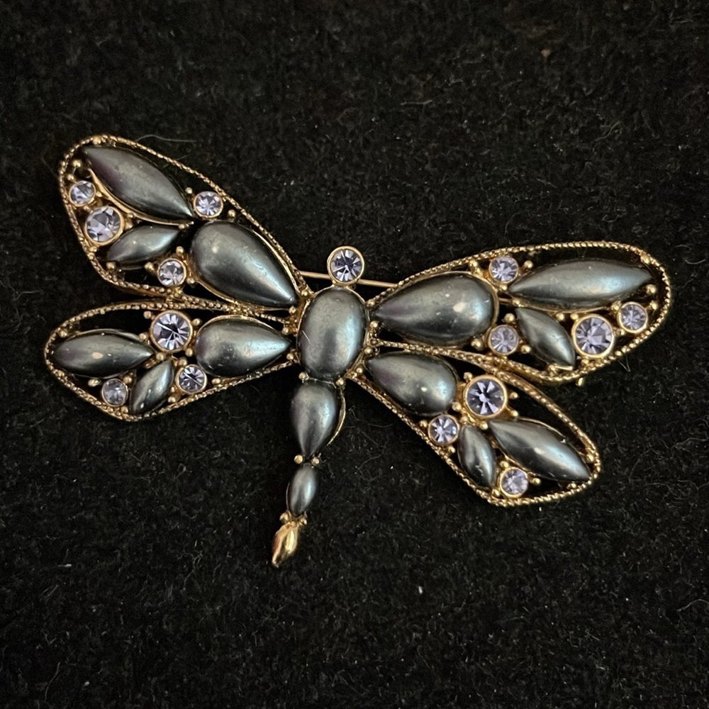 Monet Signed Vintage Gold Tone Butterfly With Blue Bedazzled. MA